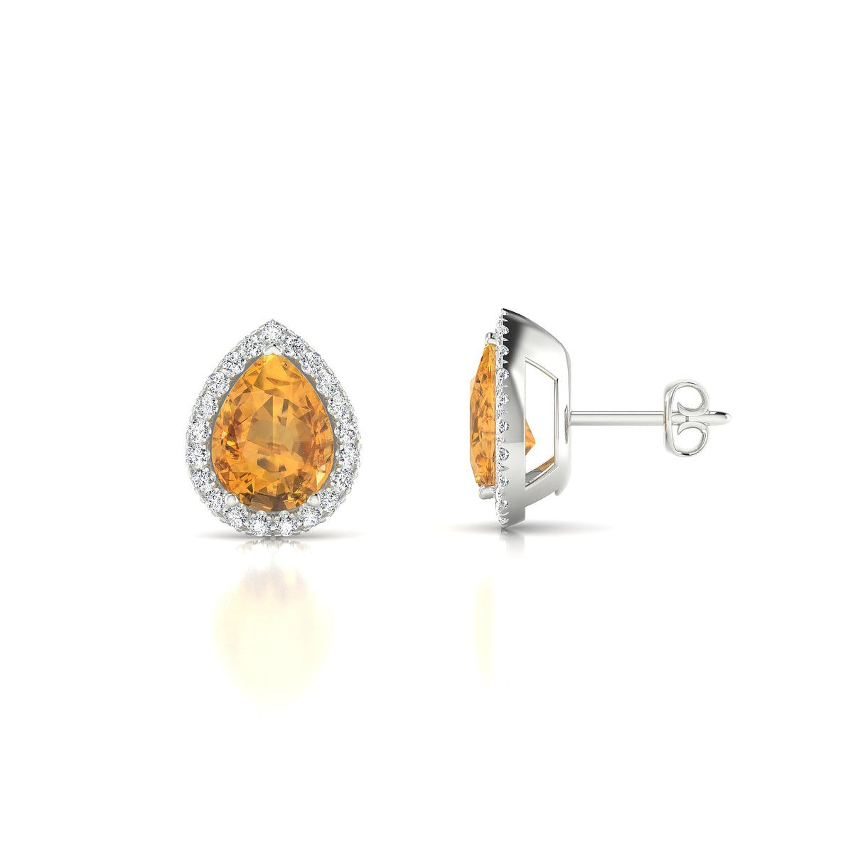 Solar | 18k White Gold 8 x 6 mm Pear Citrine Earrings