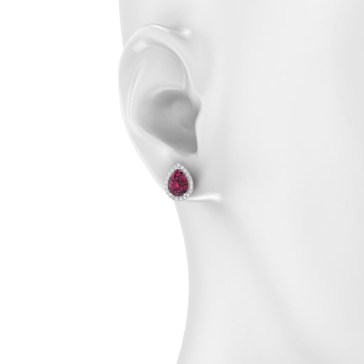 Solar | 18k White Gold 8 x 6 mm Pear Rhodolite Earrings