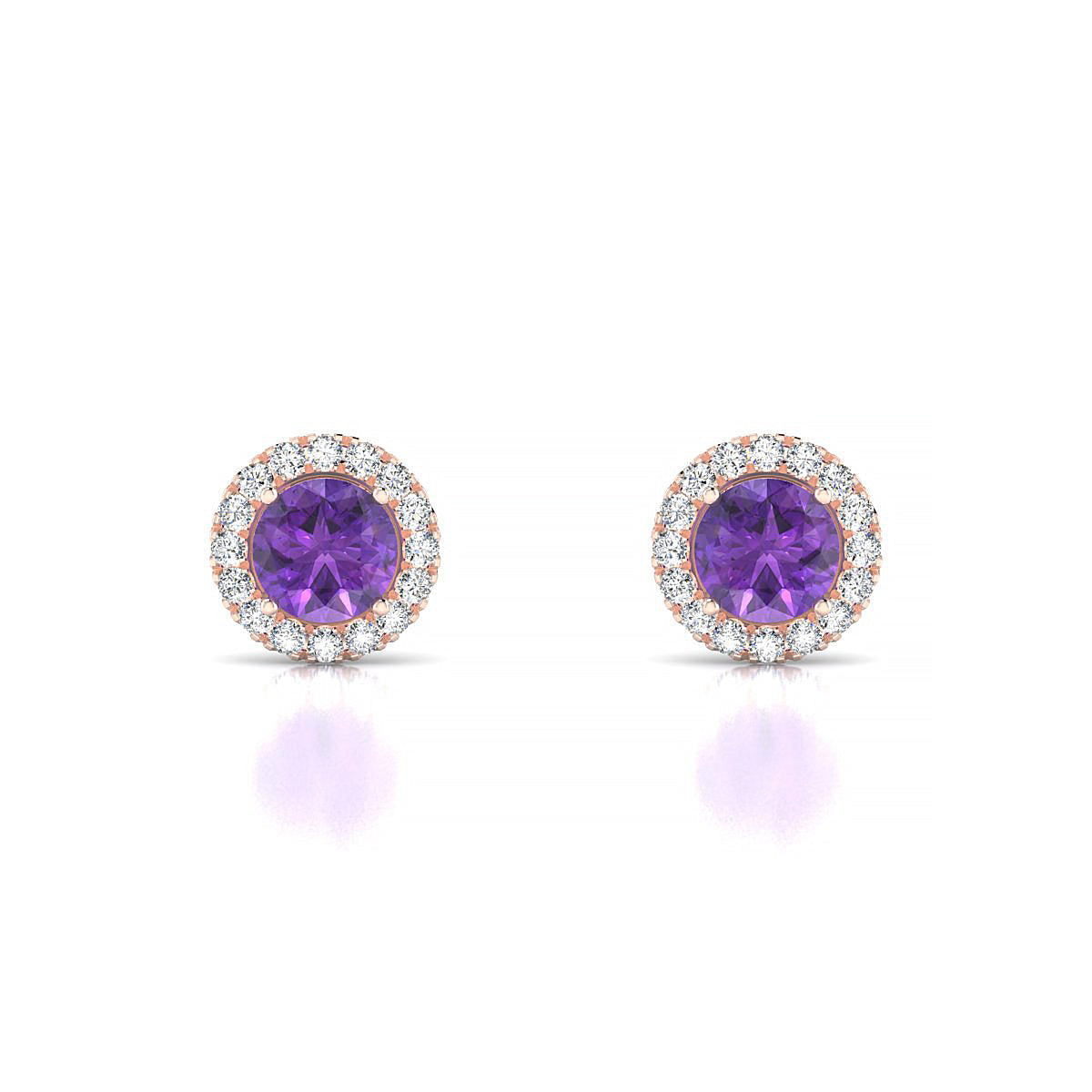 Solar | 18k Rose Gold 4.5 mm Round Amethyst Earrings