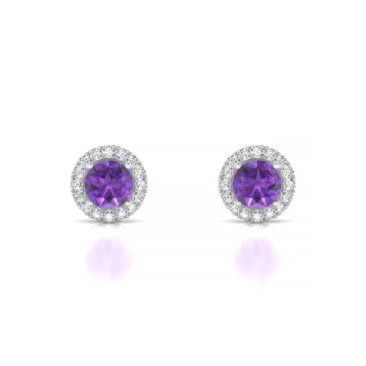 Solar | 18k White Gold 4.5 mm Round Amethyst Earrings