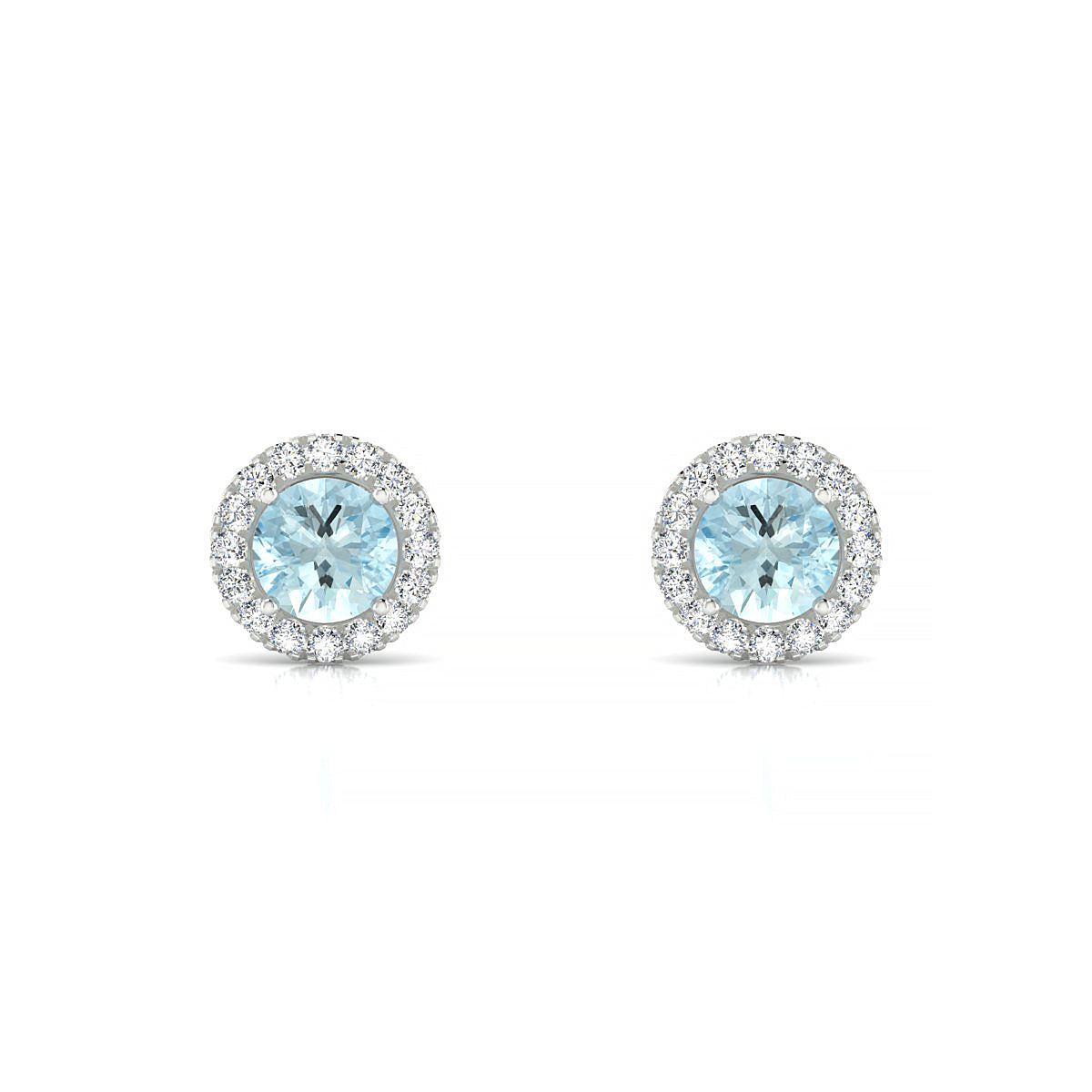 Solar | 18k White Gold 4.5 mm Round Aquamarine Earrings
