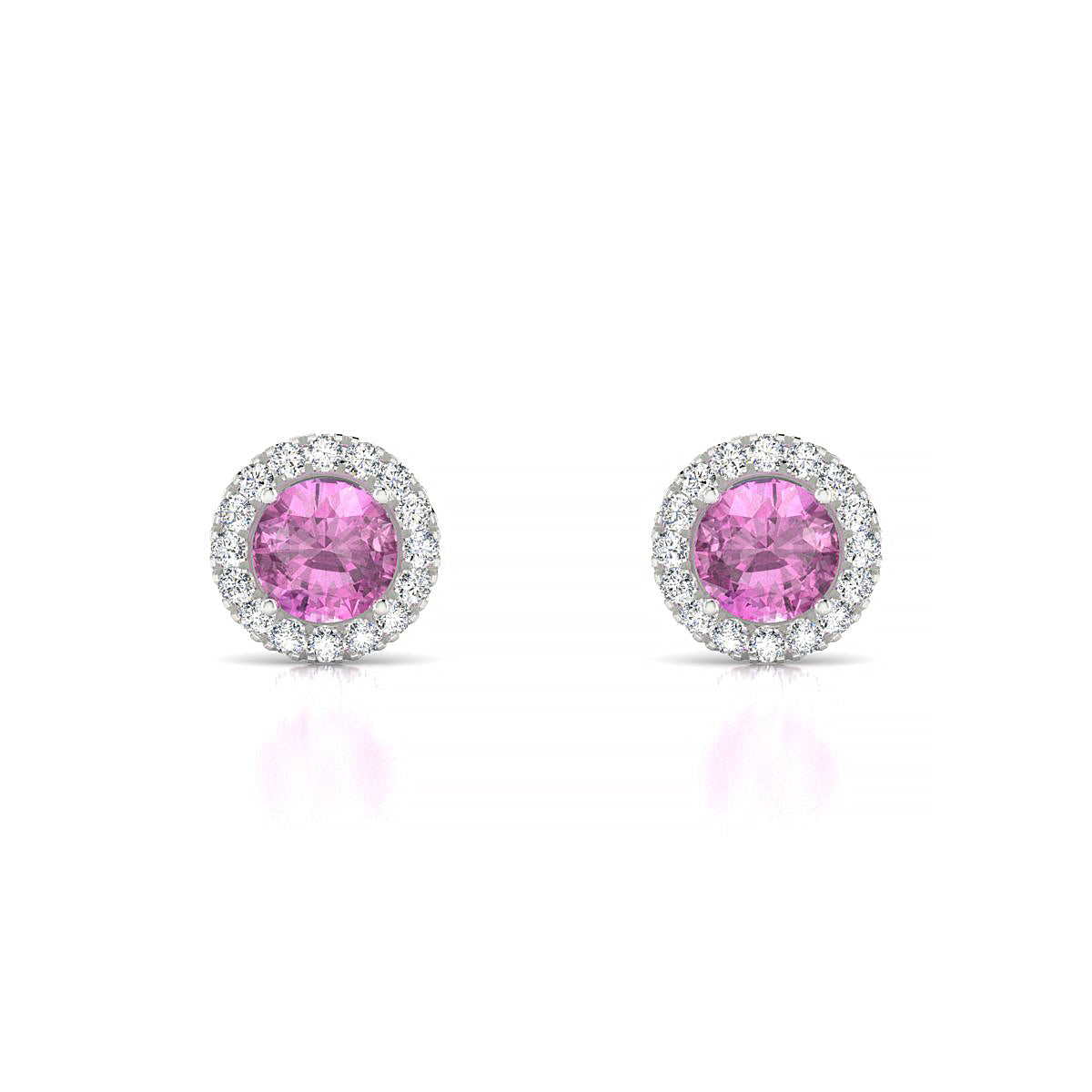 Solar | 18k White Gold 4.5 mm Round Pink Sapphire Earrings