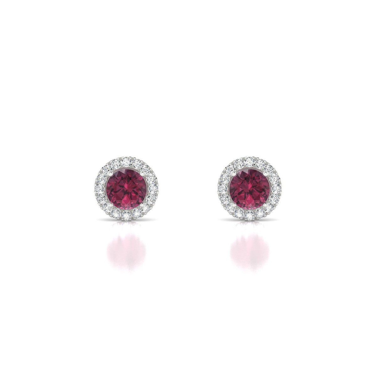Solar | 18k White Gold 4.5 mm Round Rhodolite Earrings