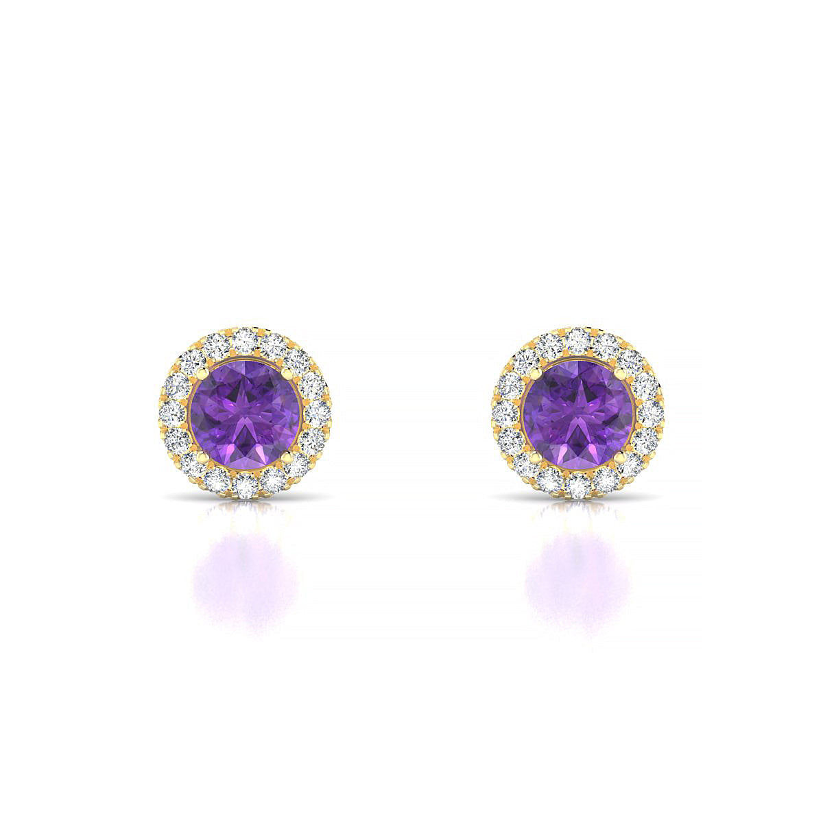 Solar | 18k Yellow Gold 4.5 mm Round Amethyst Earrings
