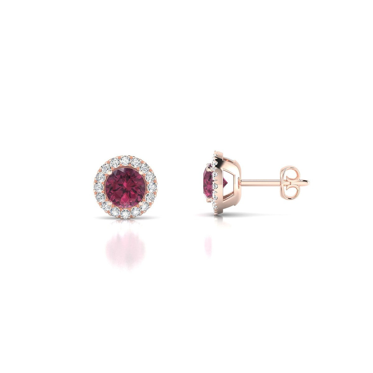 Solar | 18k Rose Gold 4.5 mm Round Rhodolite Earrings