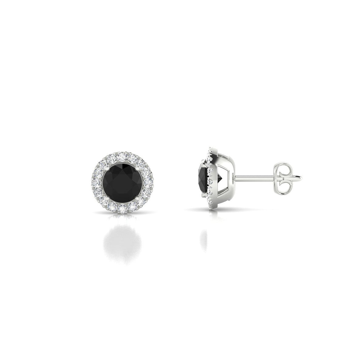 Solar | 18k White Gold 4.5 mm Round Black Diamond Earrings