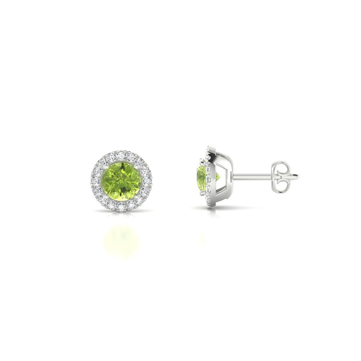 Solar | 18k White Gold 4.5 mm Round Peridot Earrings