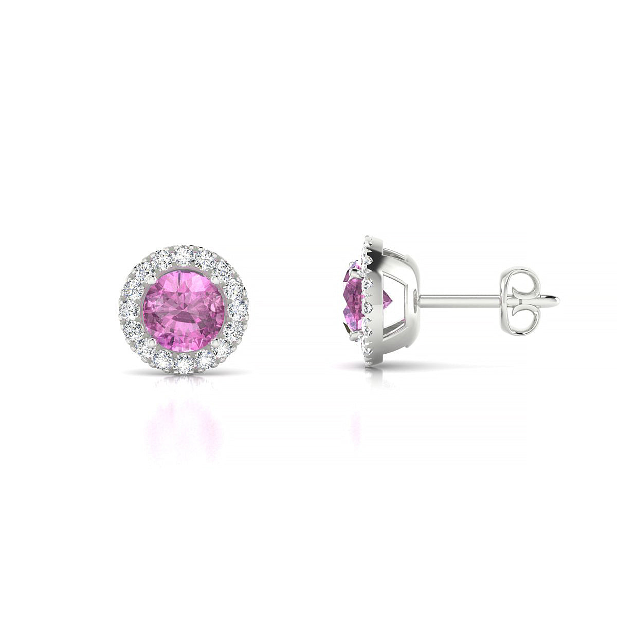 Solar | 18k White Gold 4.5 mm Round Pink Sapphire Earrings