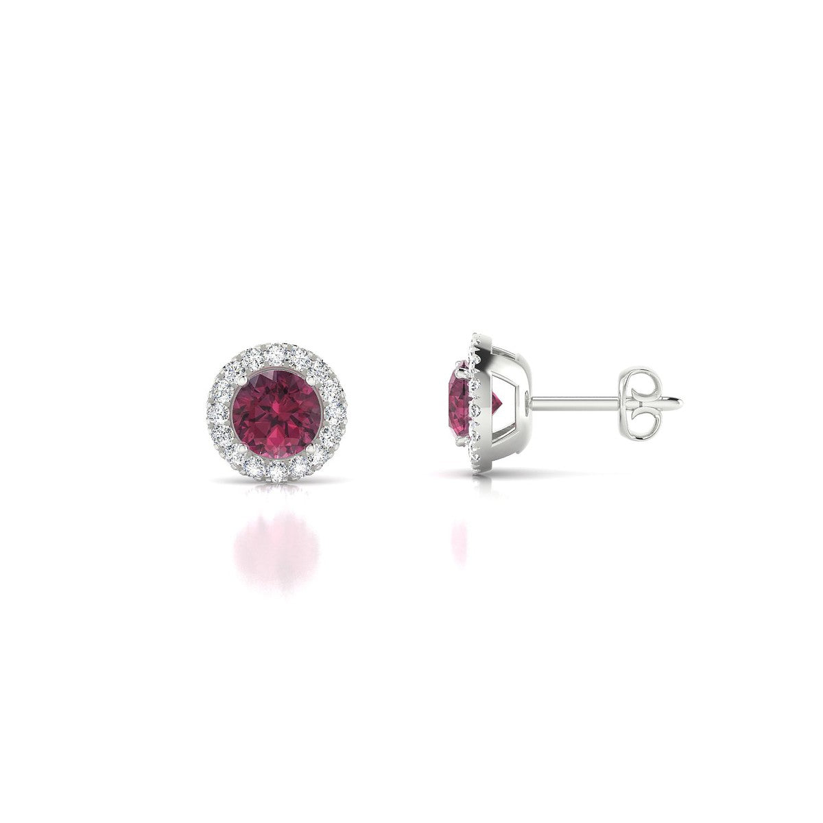 Solar | 18k White Gold 4.5 mm Round Rhodolite Earrings