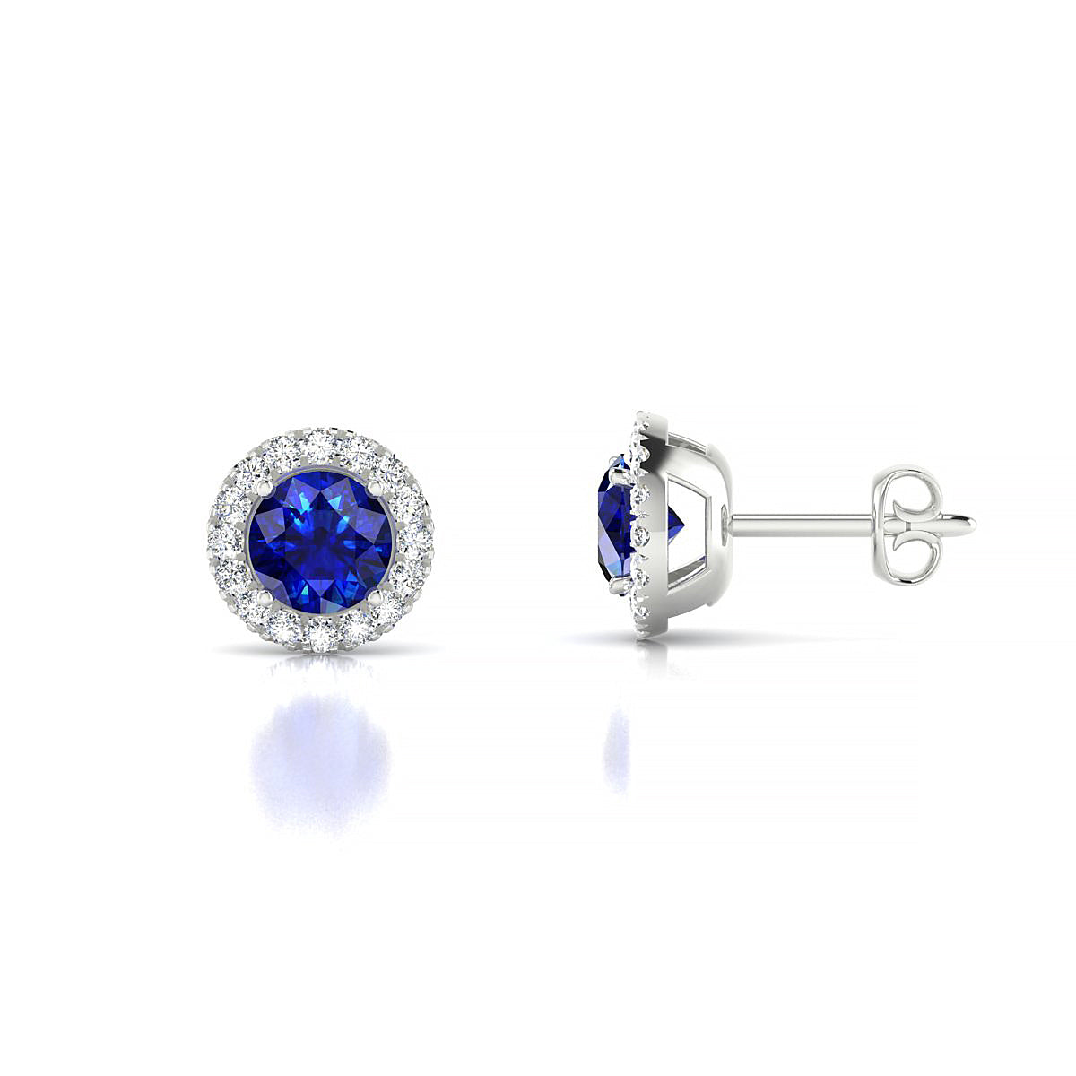 Solar | 18k White Gold 4.5 mm Round Sapphire Earrings