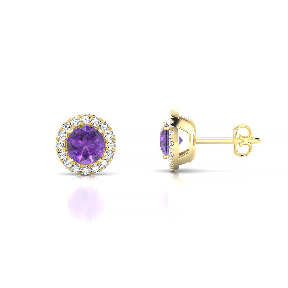 Solar | 18k Yellow Gold 4.5 mm Round Amethyst Earrings