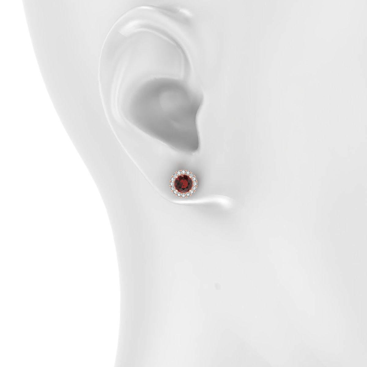 Solar | 18k Rose Gold 4.5 mm Round Garnet Earrings