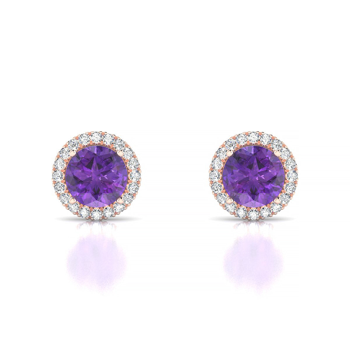 Solar | 18k Rose Gold 6 mm Round Amethyst Earrings