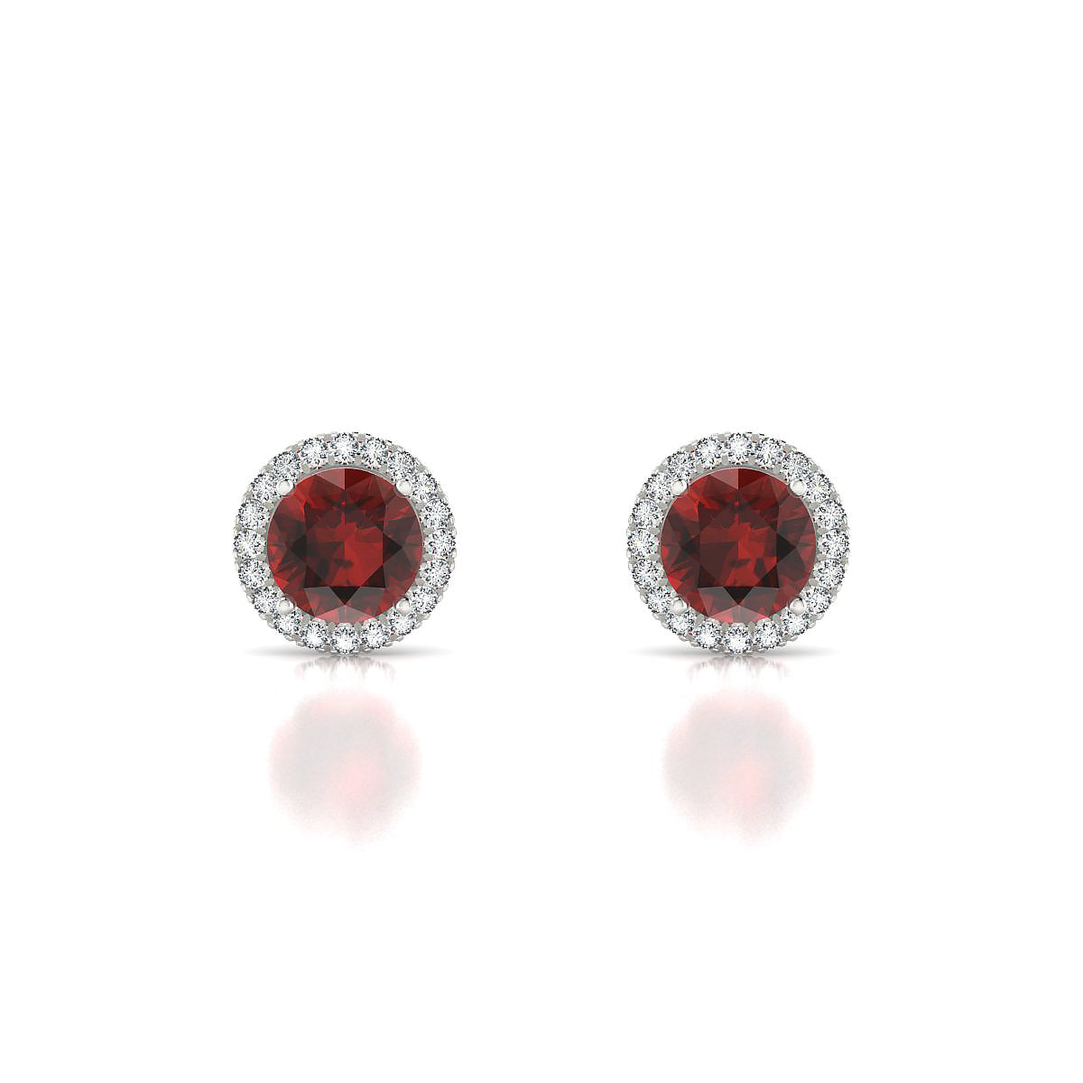 Solar | 18k White Gold 6 mm Round Garnet Earrings