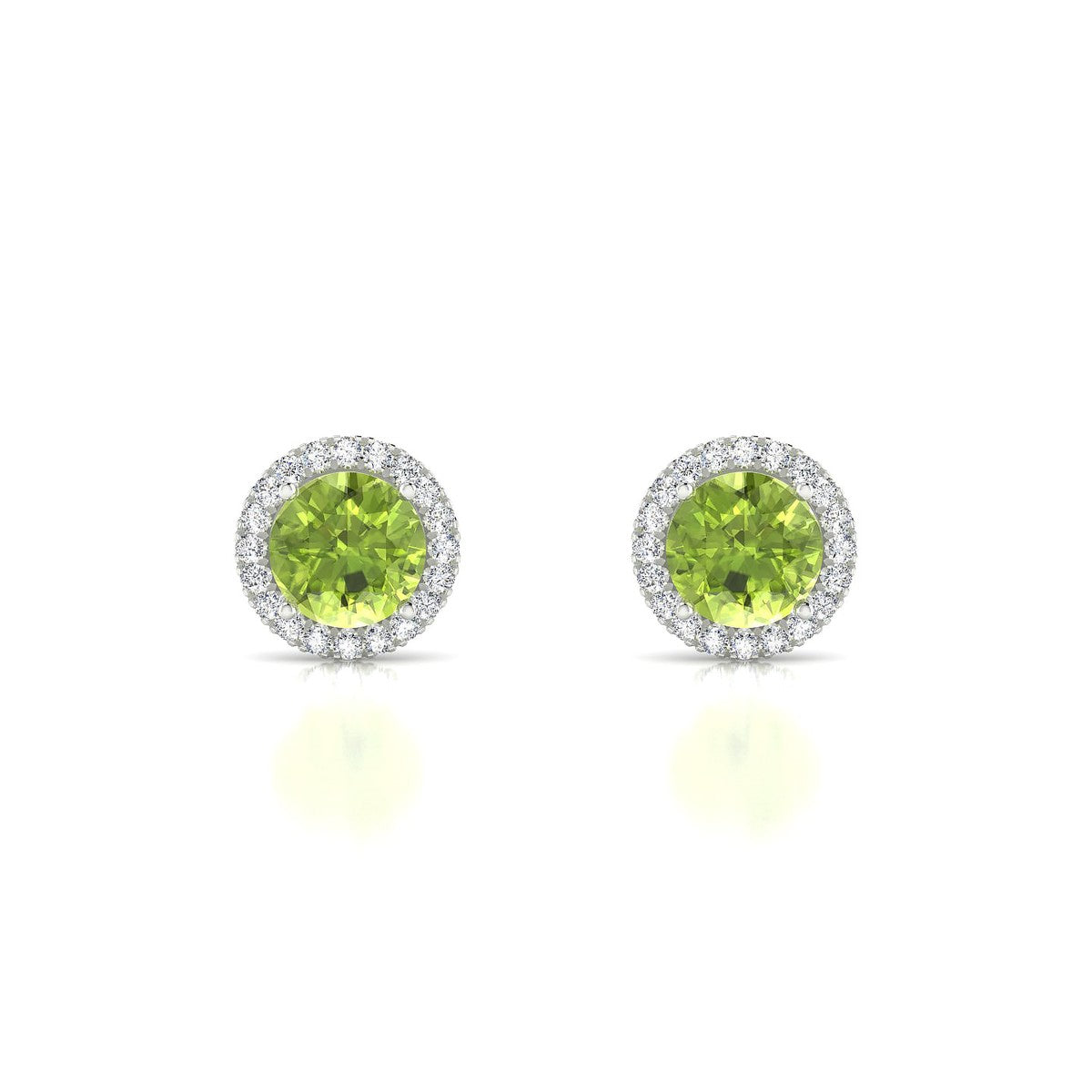 Solar | 18k White Gold 6 mm Round Peridot Earrings