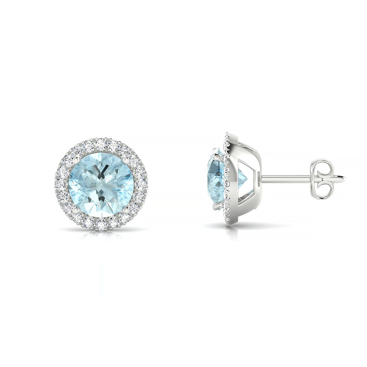 Solar | 18k White Gold 6 mm Round Aquamarine Earrings