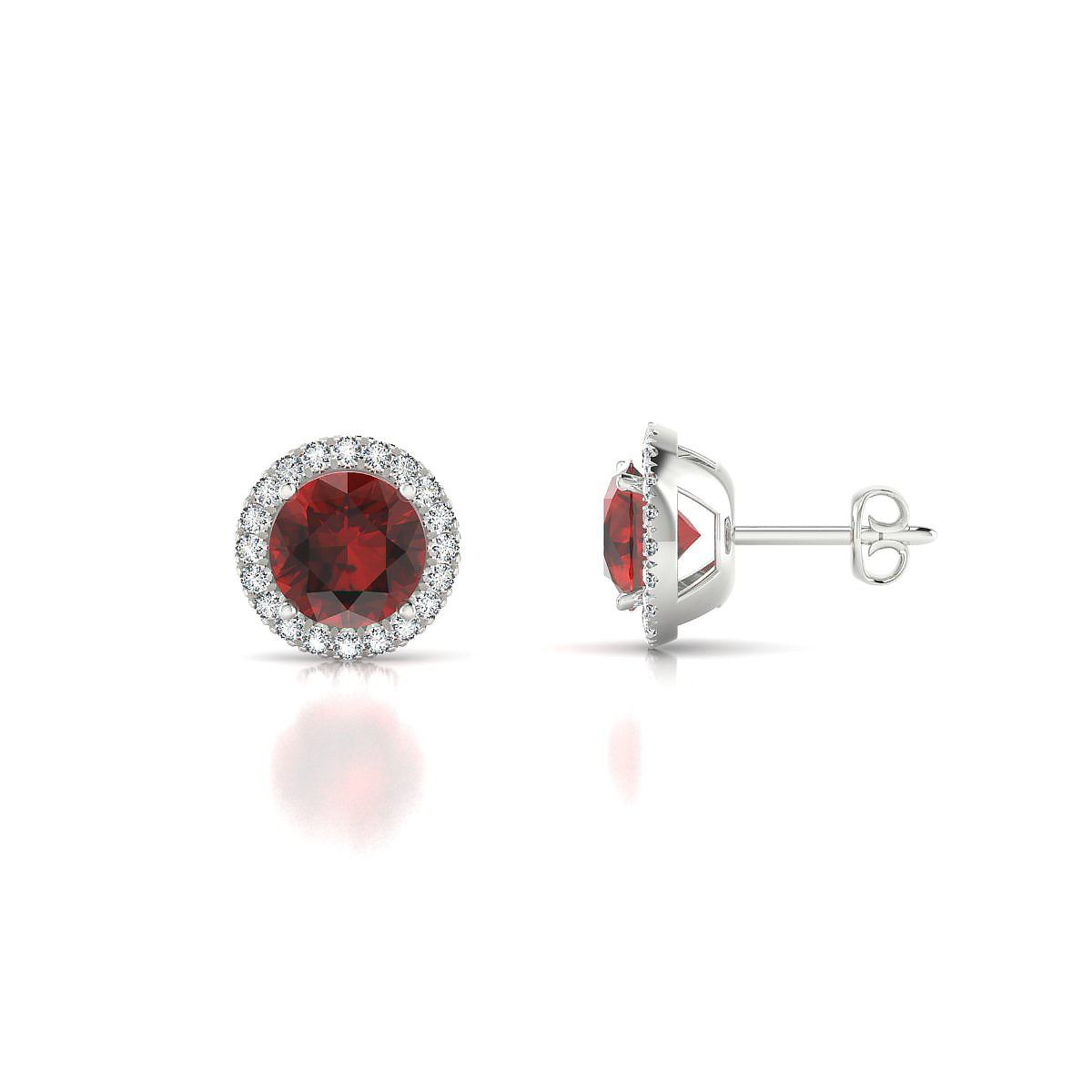 Solar | 18k White Gold 6 mm Round Garnet Earrings
