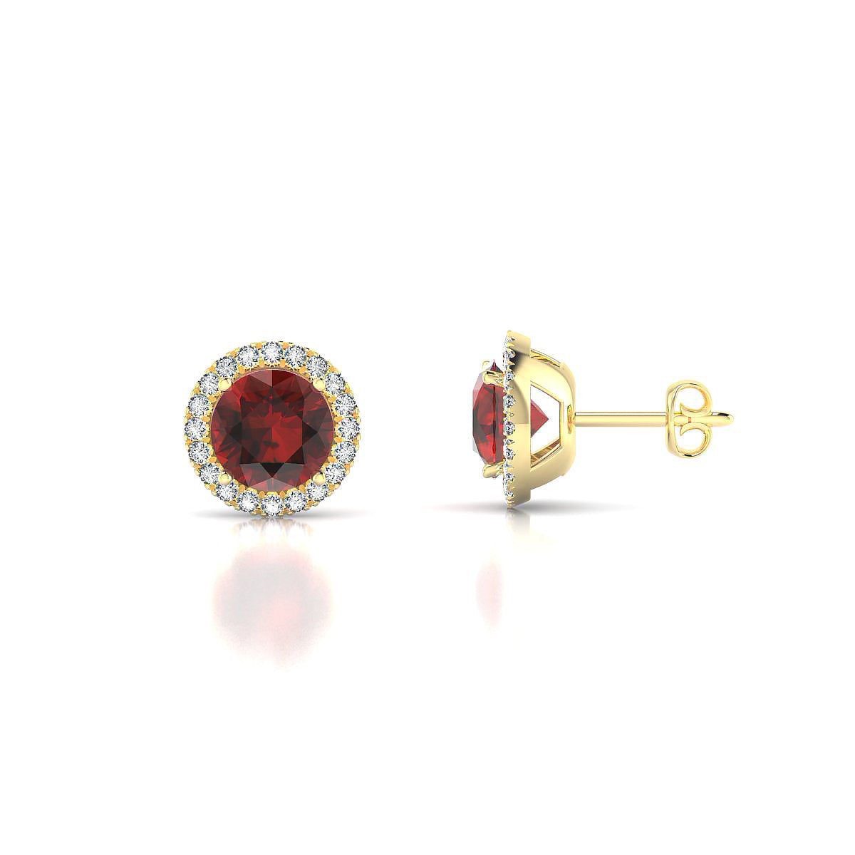 Solar | 18k Yellow Gold 6 mm Round Garnet Earrings