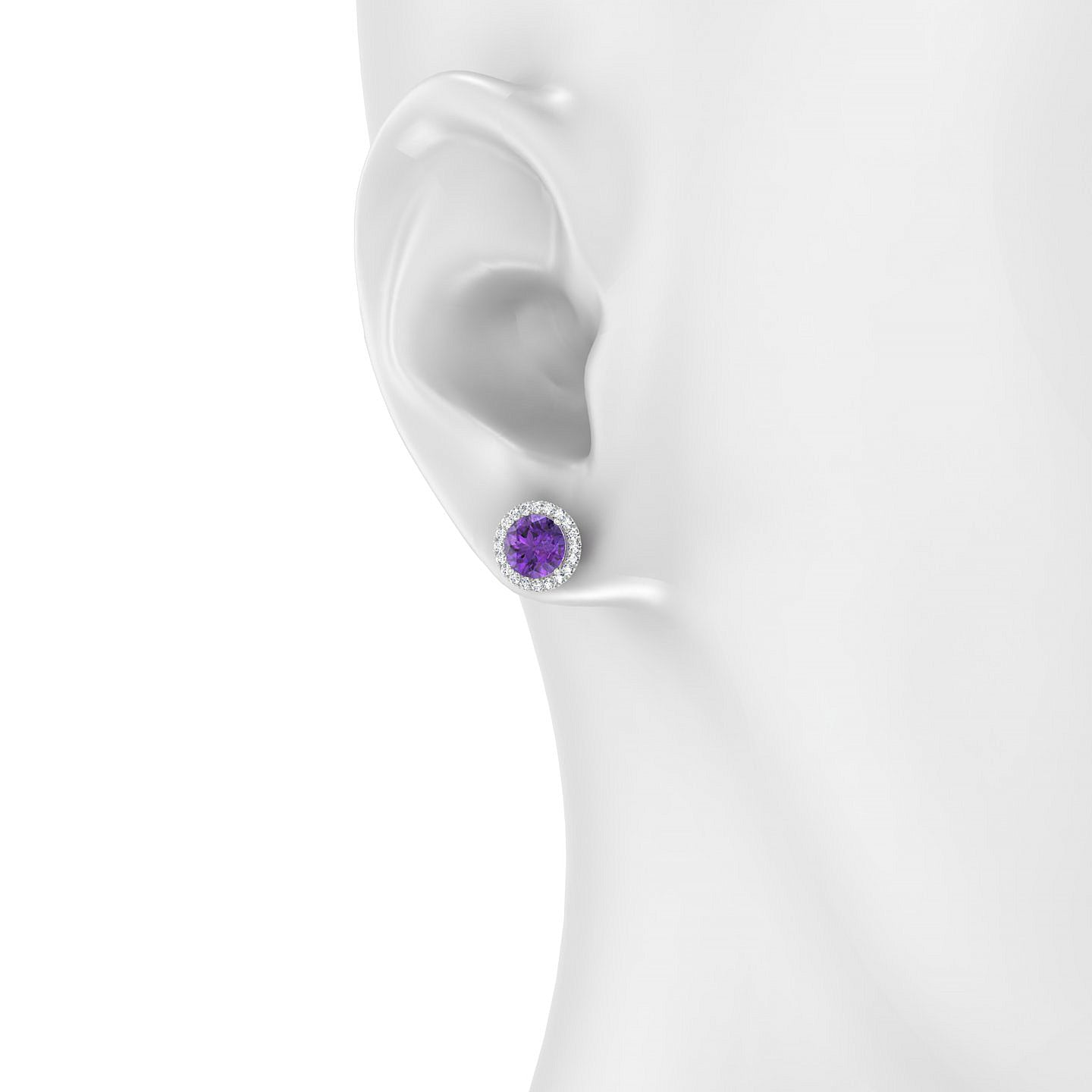 Solar | 18k White Gold 6 mm Round Amethyst Earrings