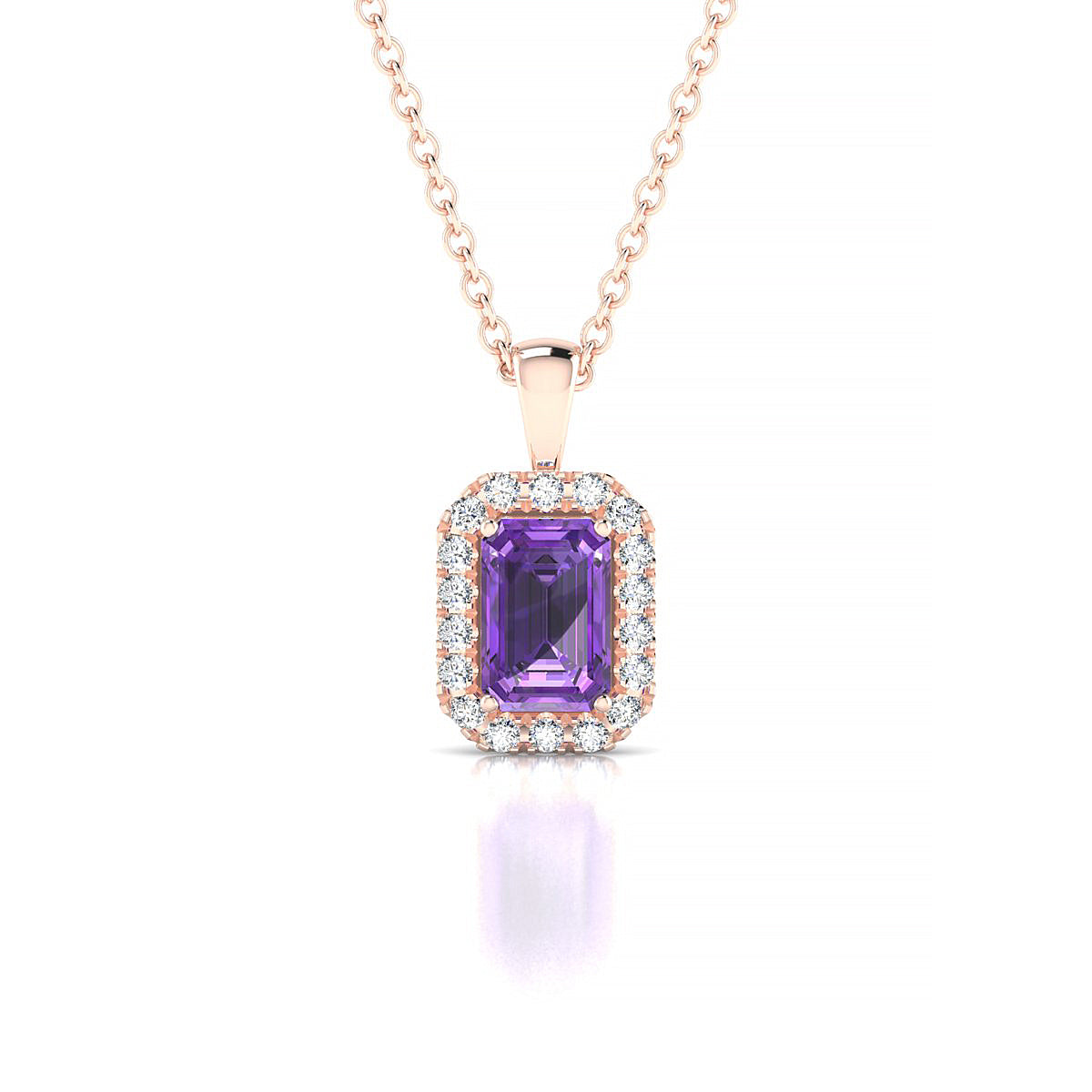 Solar | 18k Rose Gold 6 x 4 mm Emerald Amethyst Pendant