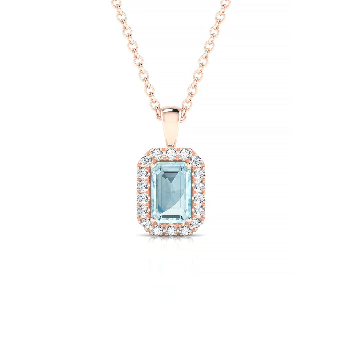 Solar | 18k Rose Gold 6 x 4 mm Emerald Aquamarine Pendant