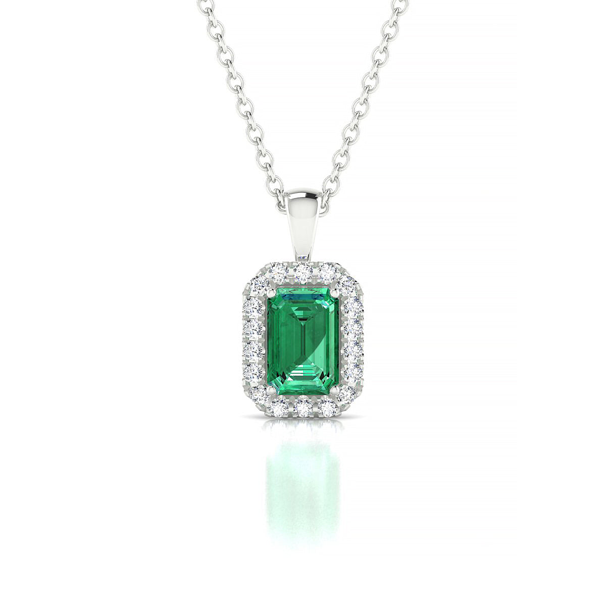 Solar | 18k White Gold 6 x 4 mm Emerald Emerald Pendant