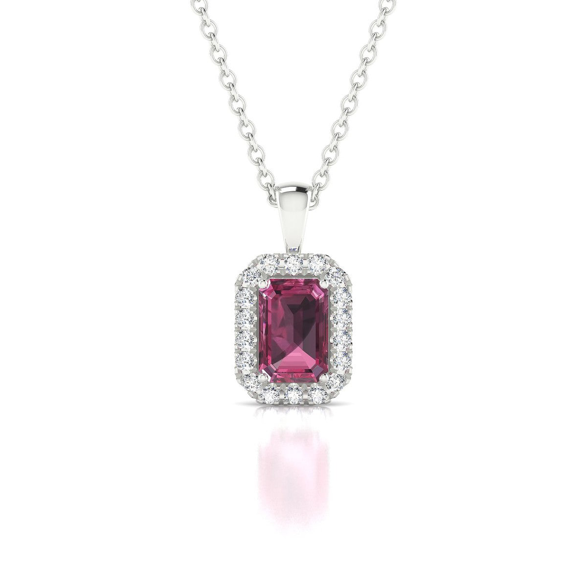 Solar | 18k White Gold 6 x 4 mm Emerald Rhodolite Pendant