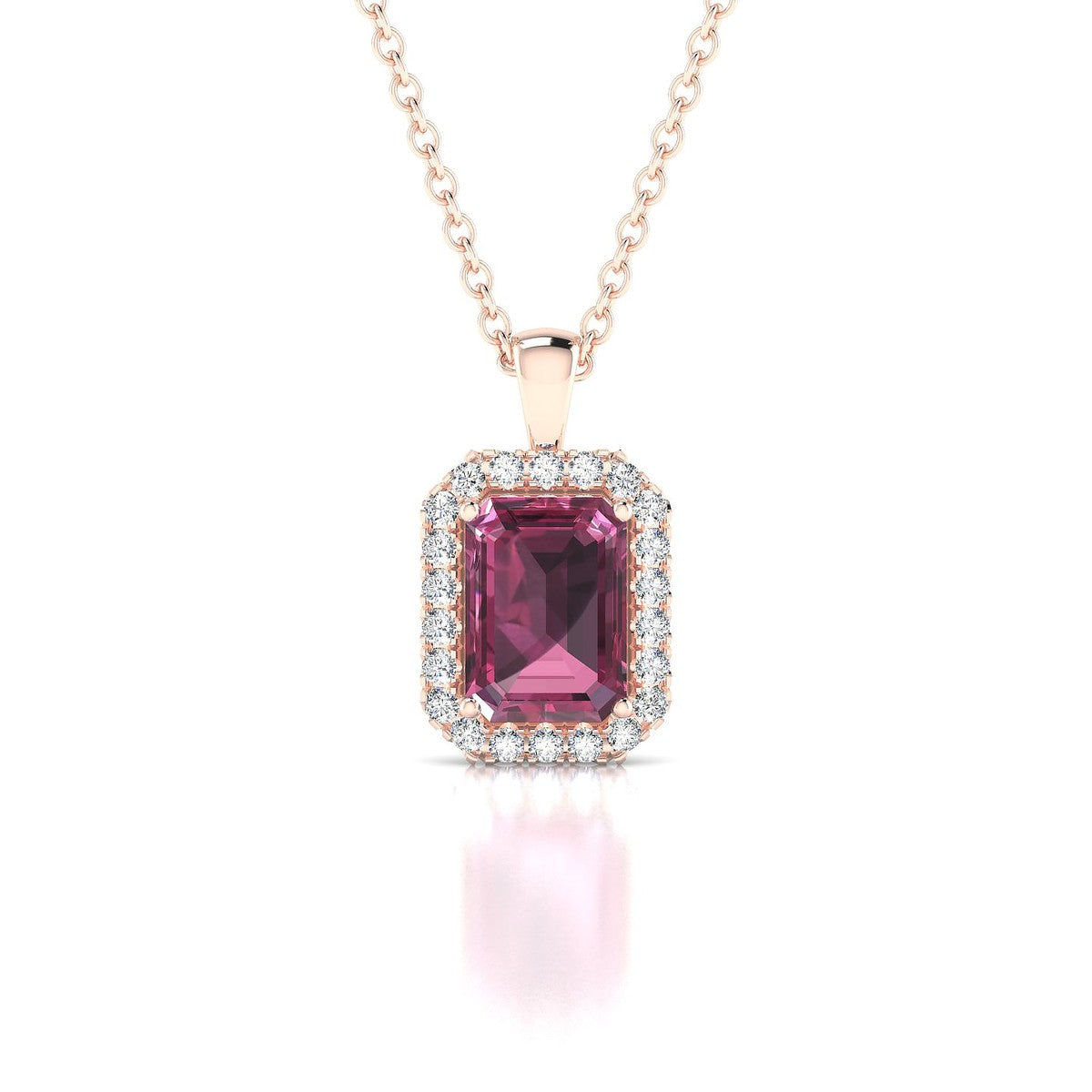 Solar | 18k Rose Gold 7 x 5 mm Emerald Rhodolite Pendant