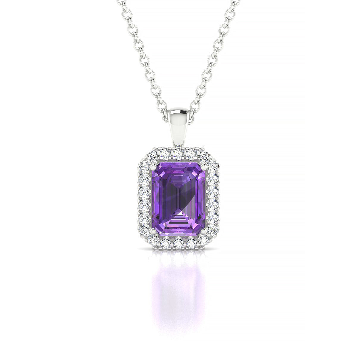 Solar | 18k White Gold 7 x 5 mm Emerald Amethyst Pendant