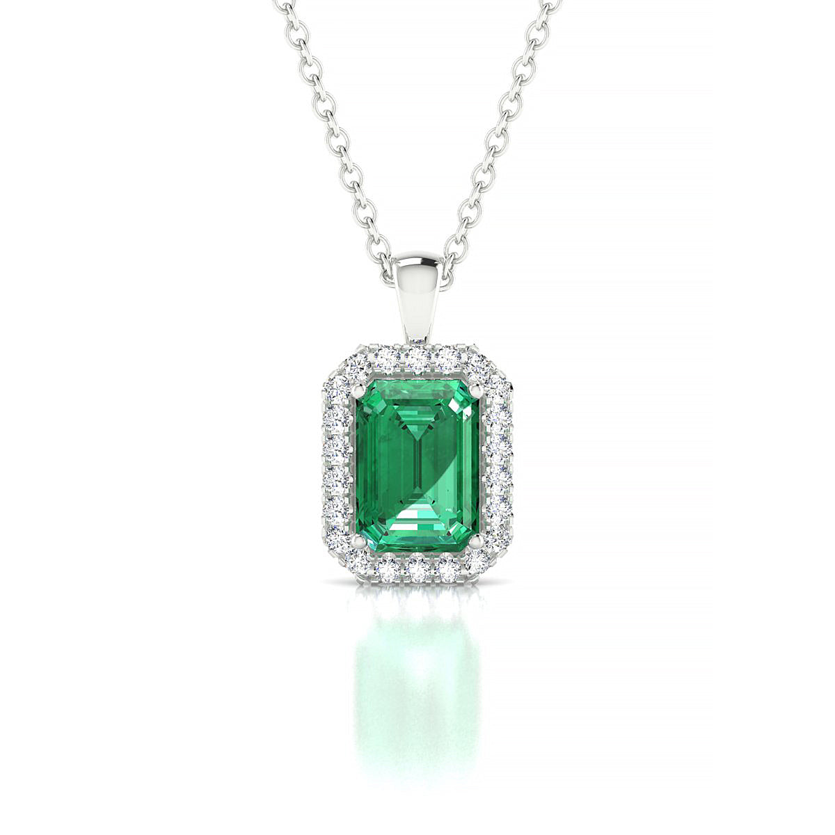Solar | 18k White Gold 7 x 5 mm Emerald Emerald Pendant