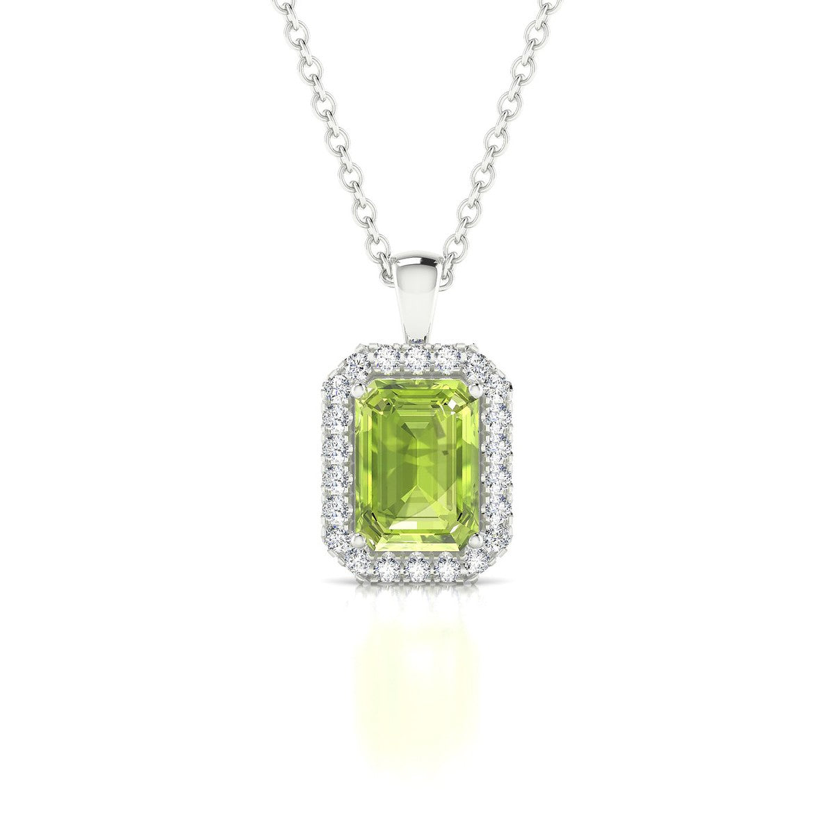 Solar | 18k White Gold 7 x 5 mm Emerald Peridot Pendant