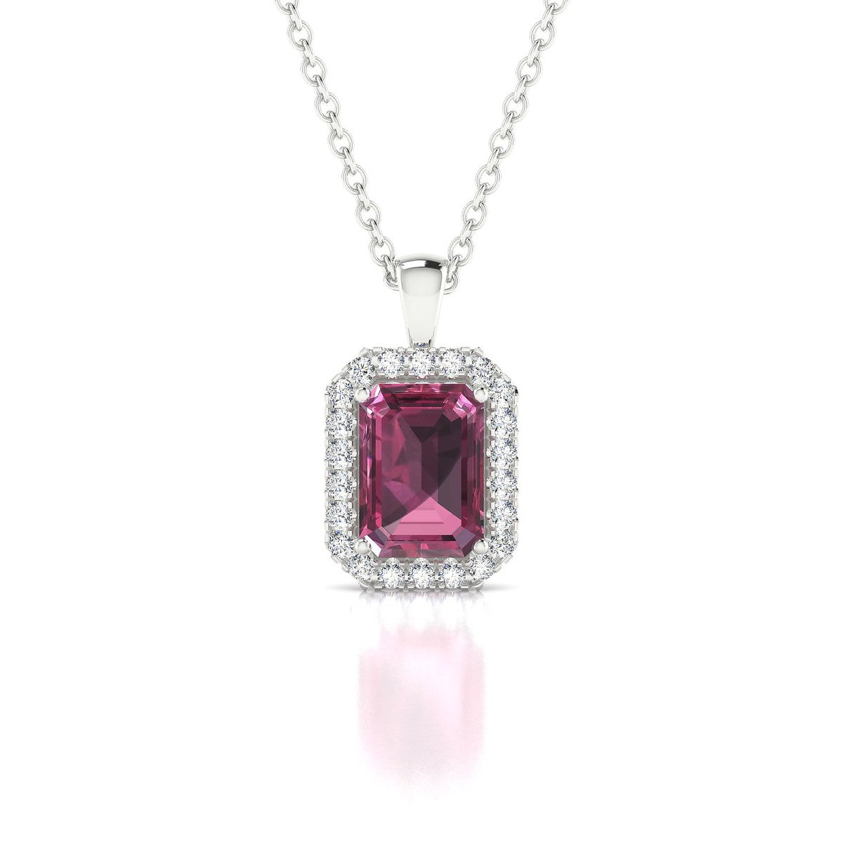 Solar | 18k White Gold 7 x 5 mm Emerald Rhodolite Pendant