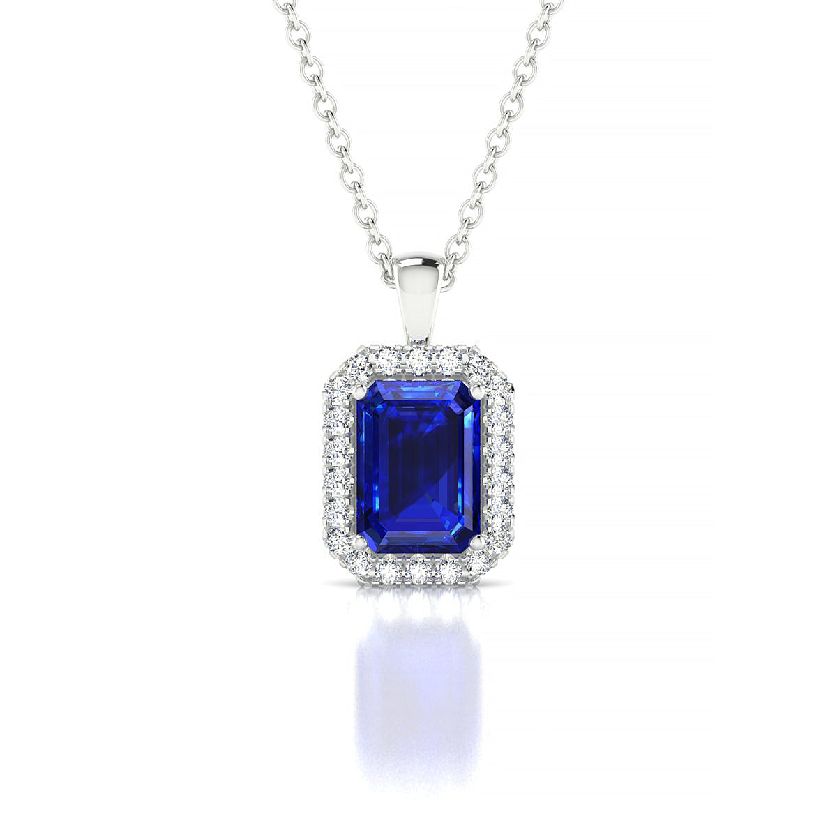 Solar | 18k White Gold 7 x 5 mm Emerald Sapphire Pendant