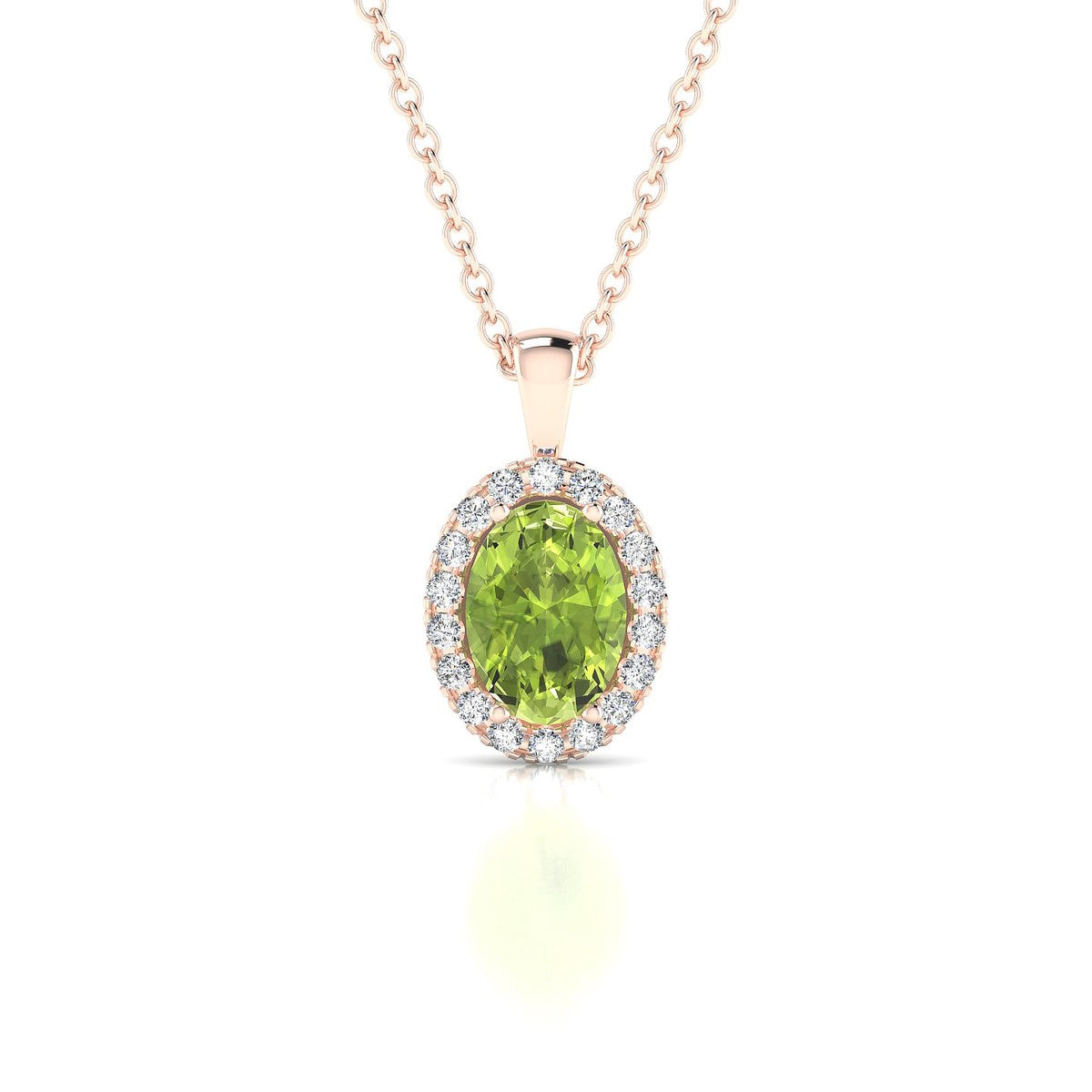 Solar | 18k Rose Gold 7 x 5 mm Oval Peridot Pendant