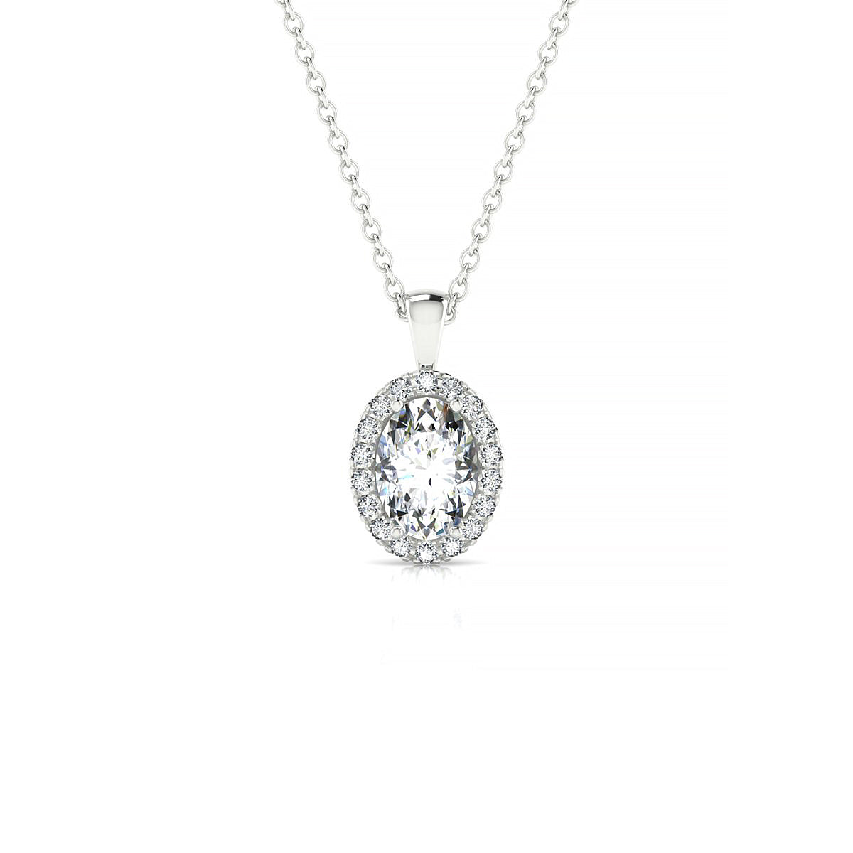 Solar | 18k White Gold 7 x 5 mm Oval Diamond Pendant