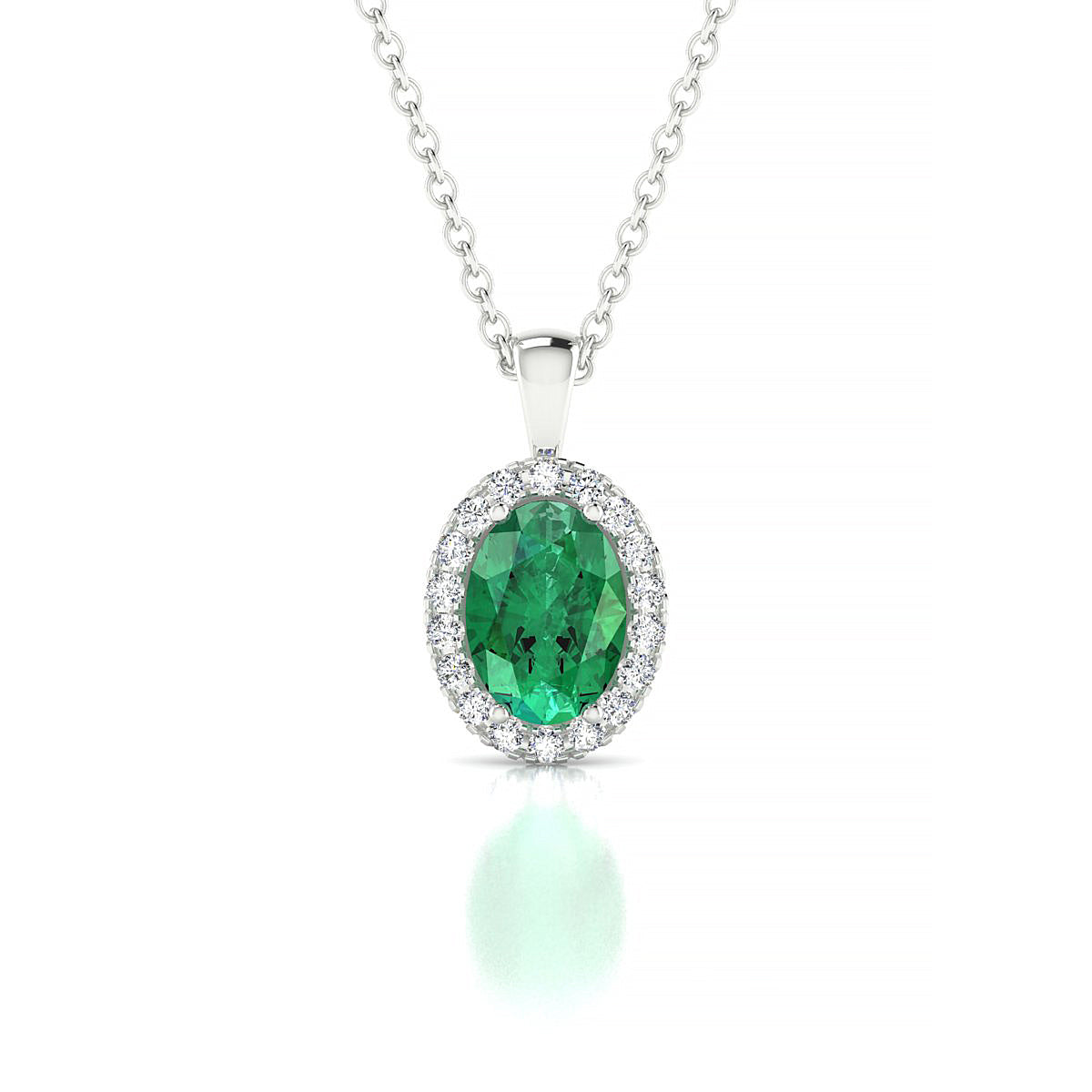 Solar | 18k White Gold 7 x 5 mm Oval Emerald Pendant