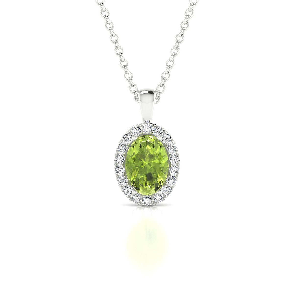 Solar | 18k White Gold 7 x 5 mm Oval Peridot Pendant