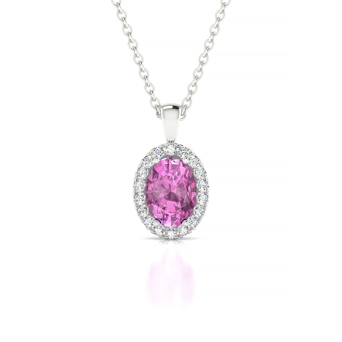 Solar | 18k White Gold 7 x 5 mm Oval Pink Sapphire Pendant