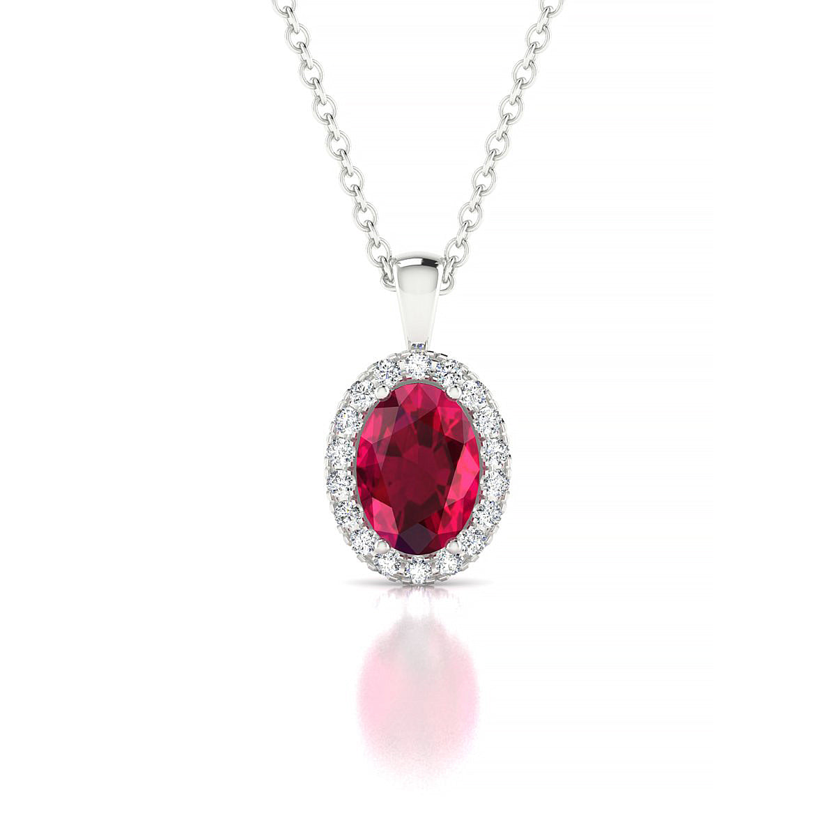 Solar | 18k White Gold 7 x 5 mm Oval Ruby Pendant