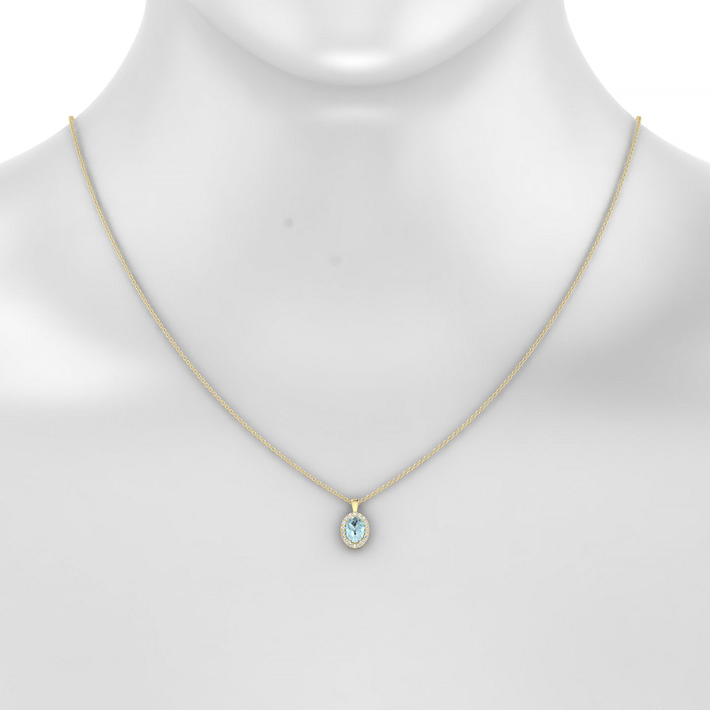 Solar | 18k Yellow Gold 7 x 5 mm Oval Aquamarine Pendant