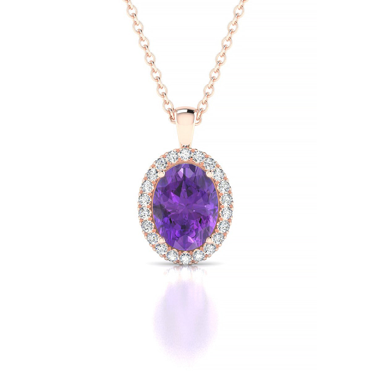 Solar | 18k Rose Gold 8 x 6 mm Oval Amethyst Pendant
