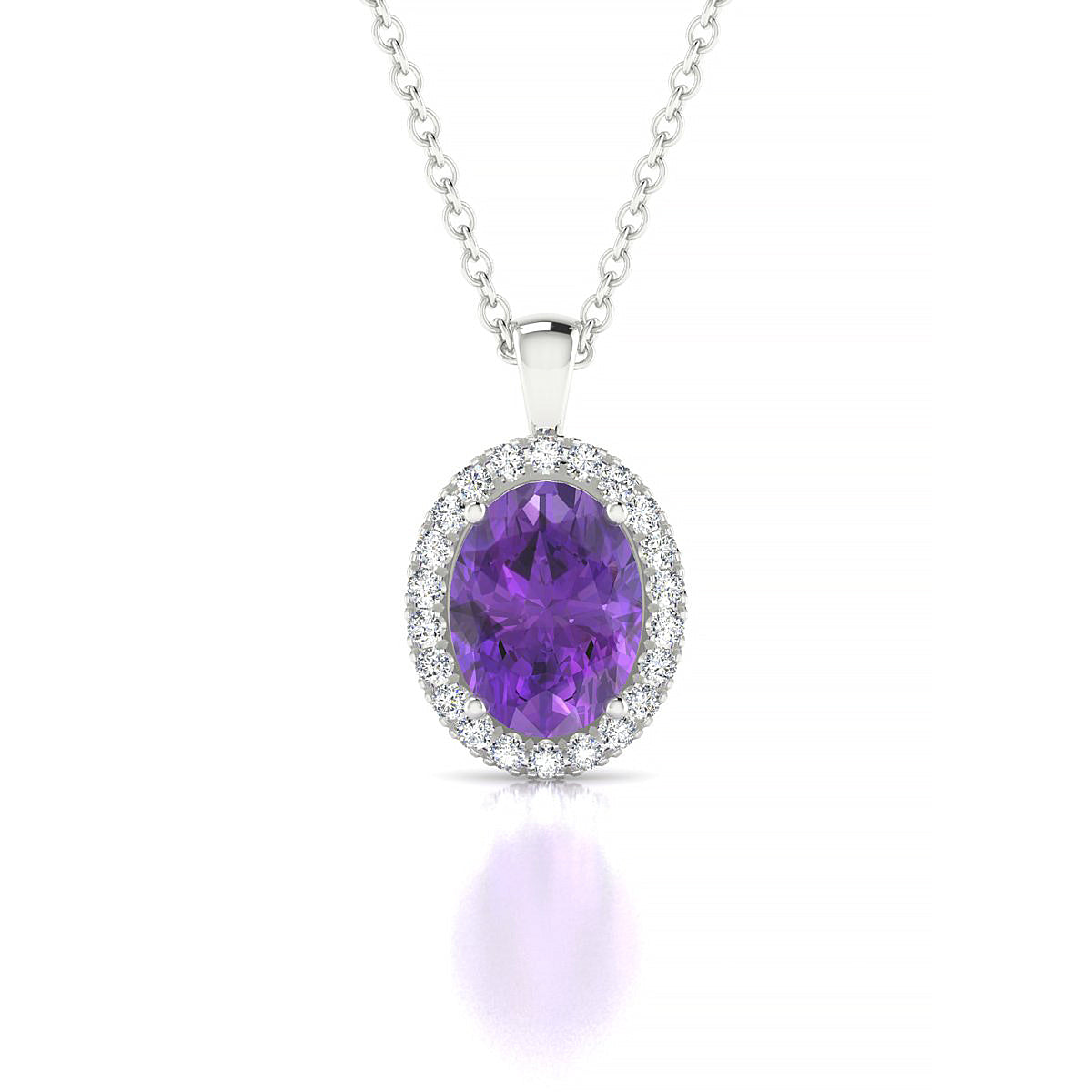 Solar | 18k White Gold 8 x 6 mm Oval Amethyst Pendant
