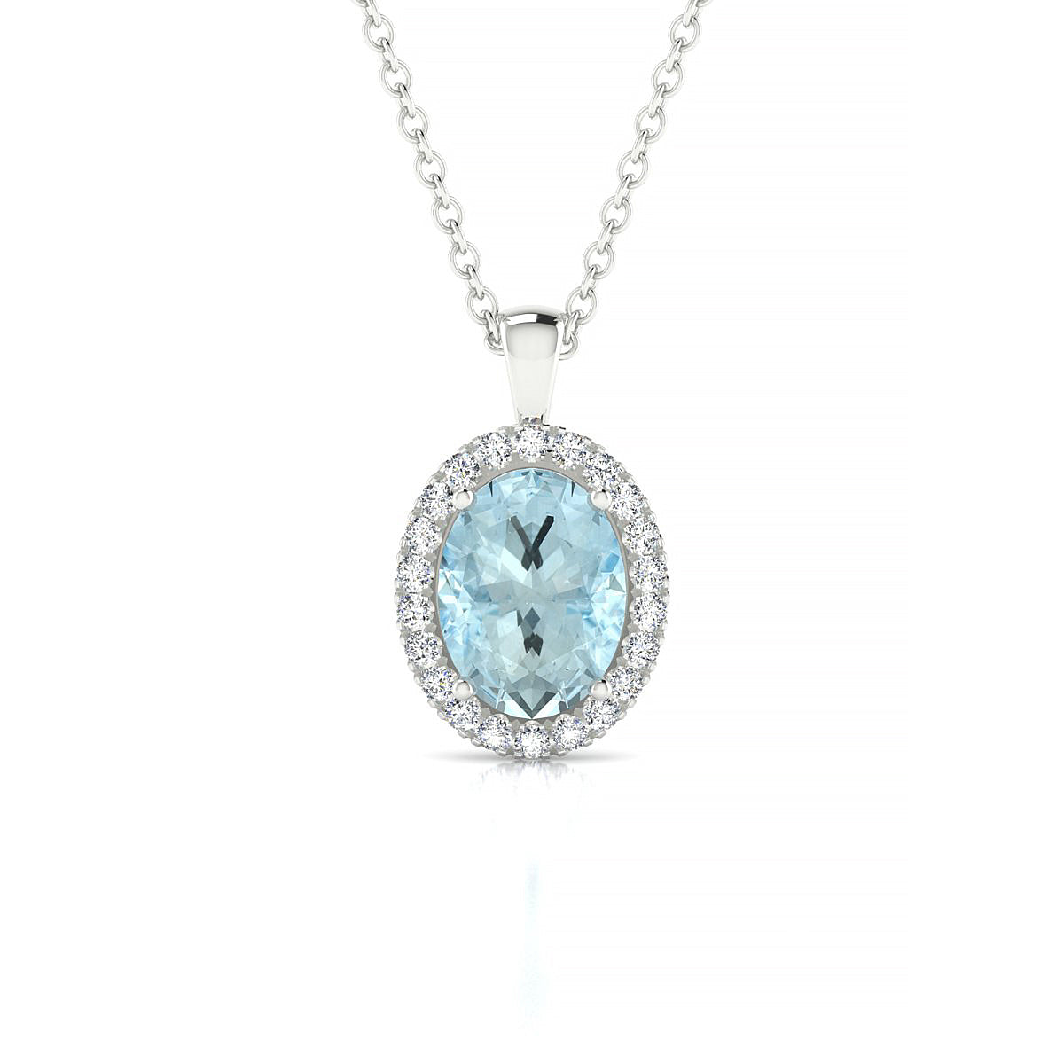 Solar | 18k White Gold 8 x 6 mm Oval Aquamarine Pendant