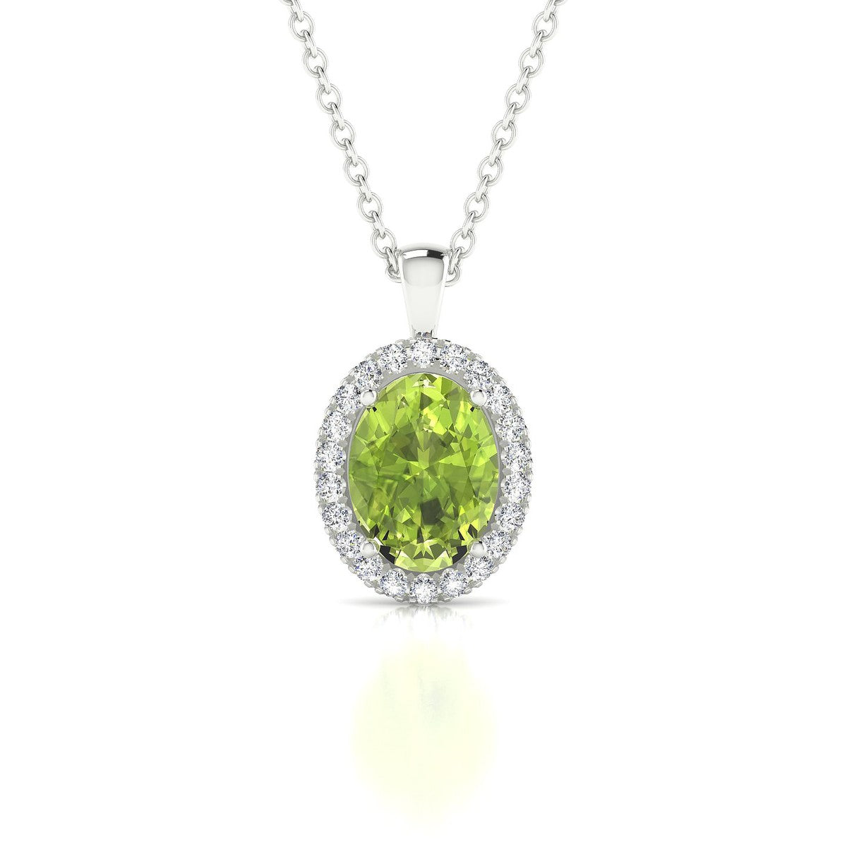 Solar | 18k White Gold 8 x 6 mm Oval Peridot Pendant