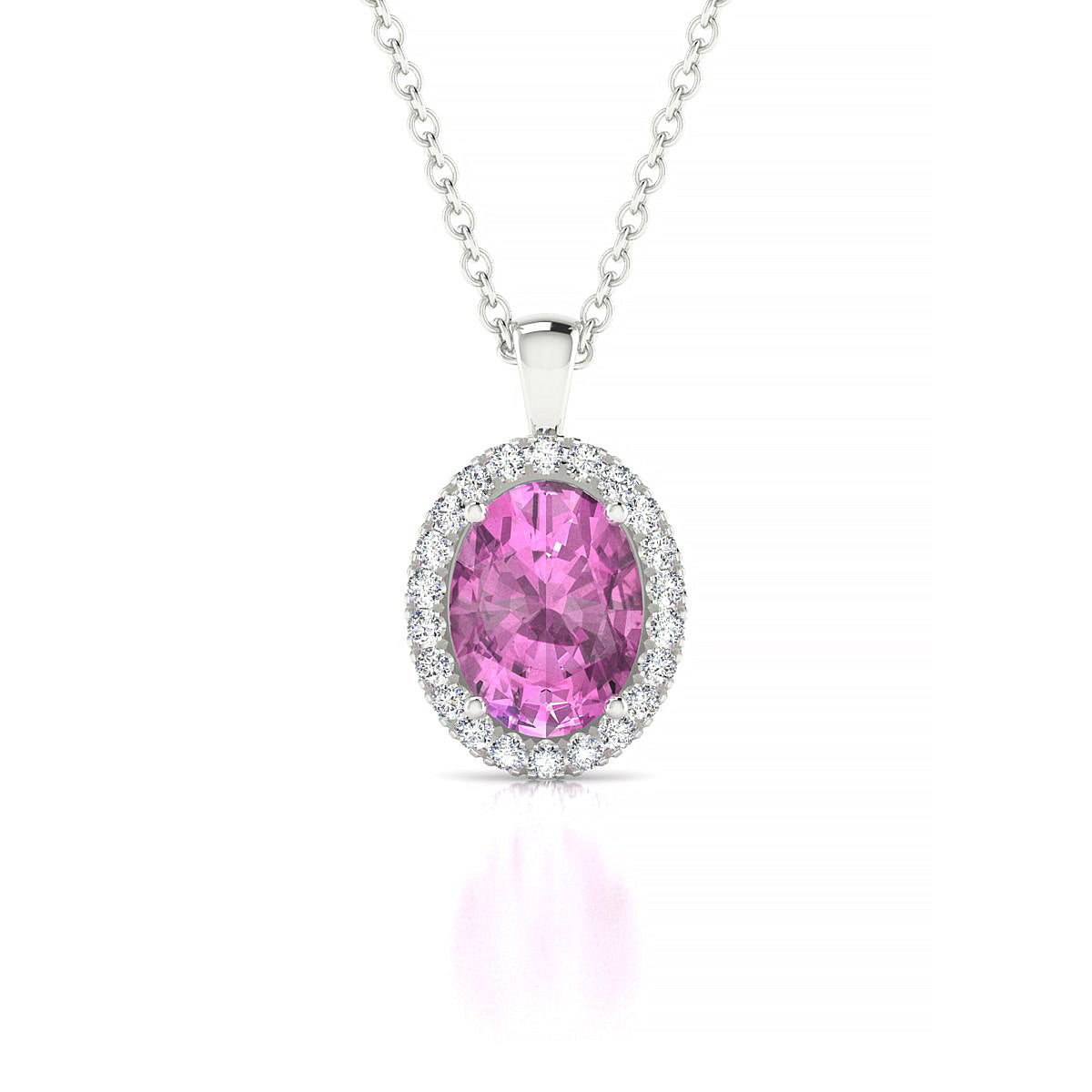 Solar | 18k White Gold 8 x 6 mm Oval Pink Sapphire Pendant