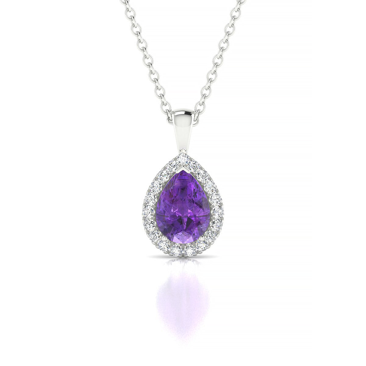 Solar | 18k White Gold 7 x 5 mm Pear Amethyst Pendant