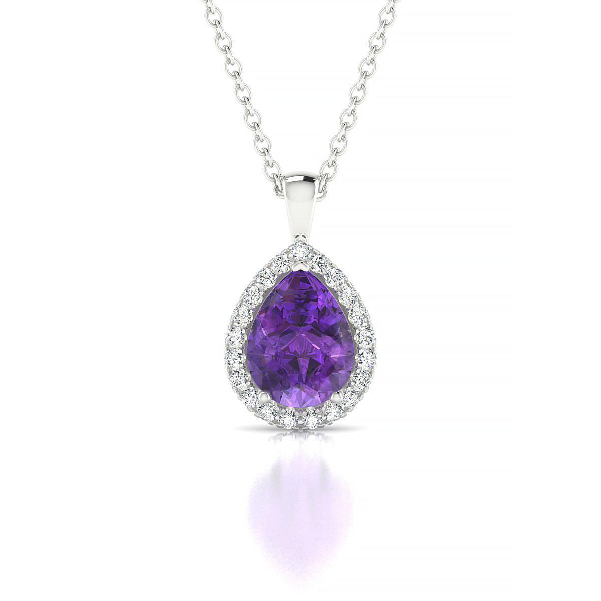 Solar | 18k White Gold 8 x 6 mm Pear Amethyst Pendant