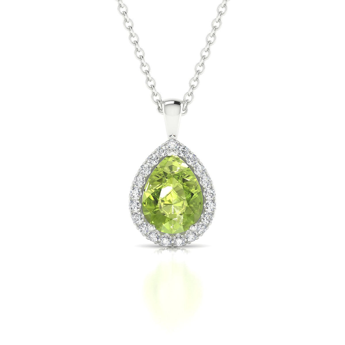 Solar | 18k White Gold 8 x 6 mm Pear Peridot Pendant