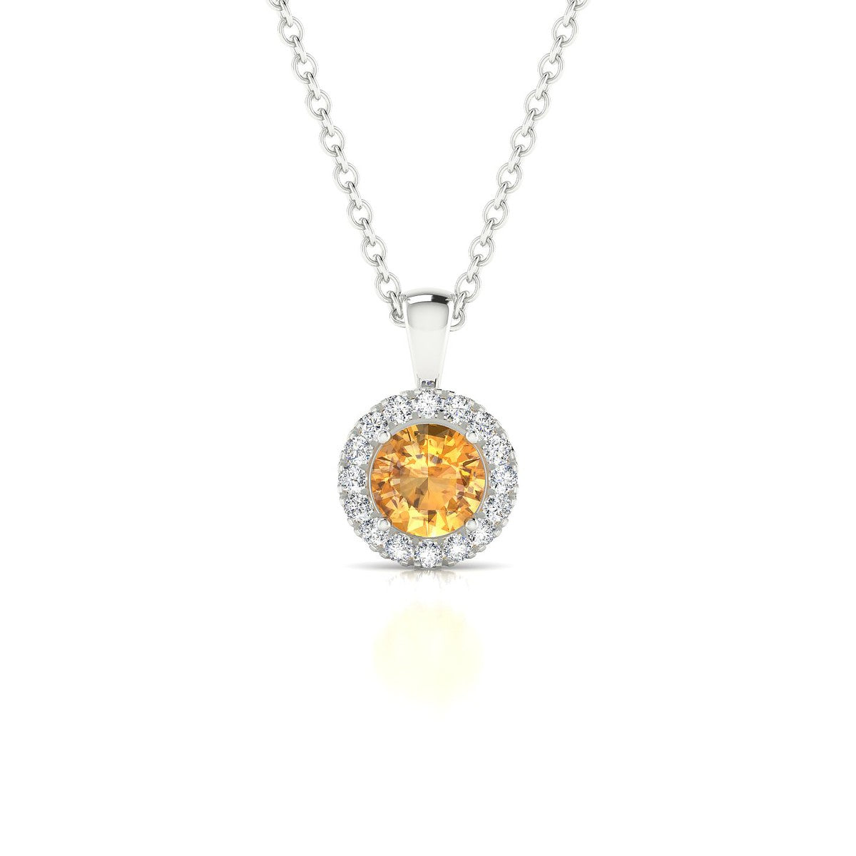 Solar | 18k White Gold 4.5 mm Round Citrine Pendant