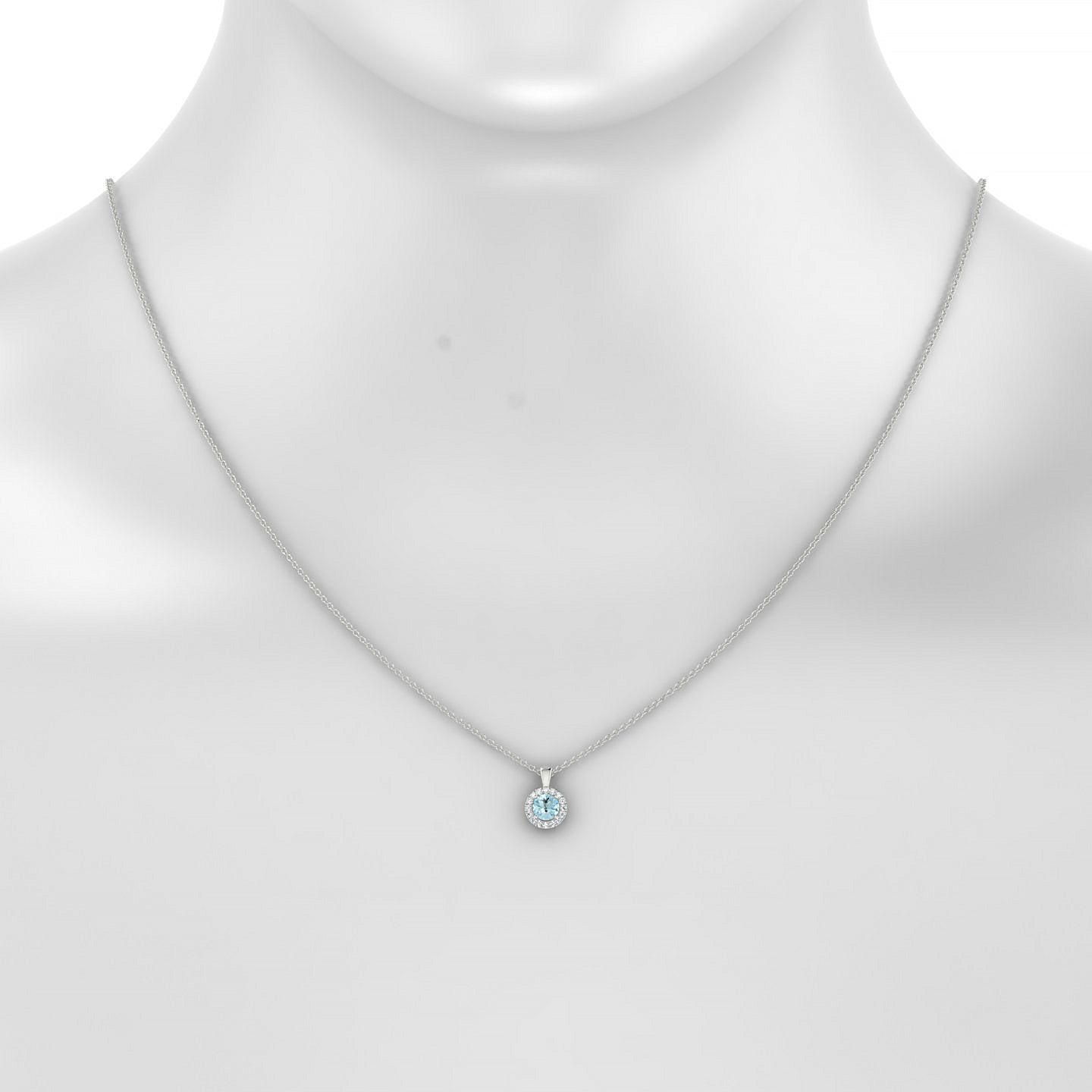 Solar | 18k White Gold 4.5 mm Round Aquamarine Pendant